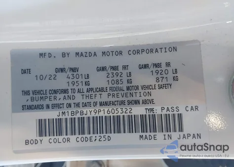 2023 Mazda Mazda3 Hatchback 2.5 Turbo from USA, damaged, VIN JM1BPBJY9P1605322